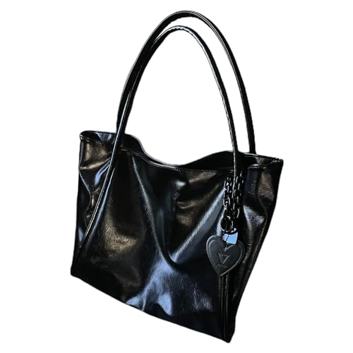HUAJINGKEJI Schultertasche aus Leder, einfarbig, große Kapazität, Einkaufstasche für Damen, Mädchen, Arbeitstasche, Schwarz , One Size von HUAJINGKEJI