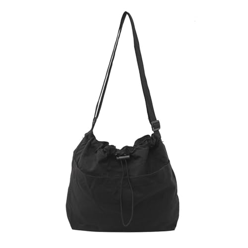 HUAJINGKEJI Schultertasche aus Segeltuch, großes Fassungsvermögen, verstellbar, für Freizeit, Reisen, einfarbig, leicht, Kordelzug, Crossbody-Tasche, Schultertasche, Schwarz , One Size von HUAJINGKEJI