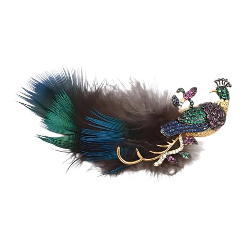 Pfauen-Anstecknadel aus Legierung mit Zirkonia-Steinen, exquisite Handwerkskunst, Schmuck, Bekleidungszubehör, Damen und Herren, stilvolles Accessoire von HUAJINGKEJI