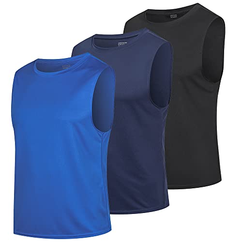 HUAKANG 3 Pack Tank Top Herren Ärmelloses Shirt Fitness Achselshirt Unterhemd Schnelltrocknendes Tanktop Gym Muskelshirt Sleeveless Funktionsshirt Sport Laufshirt für Männer(513-Black Navy Blue-XL) von HUAKANG