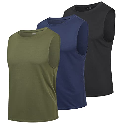 HUAKANG 3 Pack Tank Top Herren Ärmelloses Shirt Fitness Achselshirt Unterhemd Schnelltrocknendes Tanktop Gym Muskelshirt Sleeveless Funktionsshirt Sport Laufshirt für Männer(513-Black Navy Green-2XL) von HUAKANG