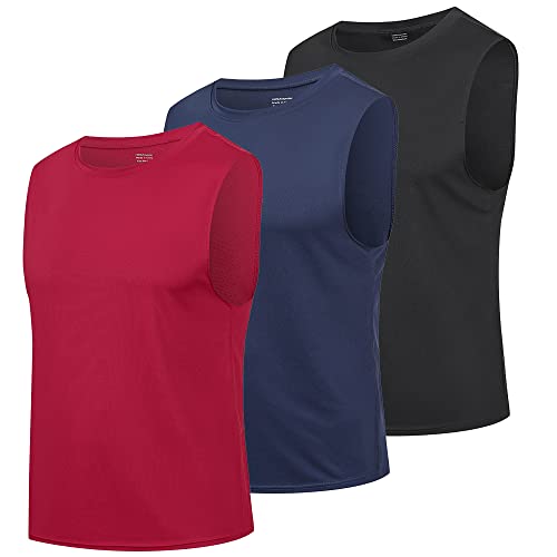 HUAKANG 3 Pack Tank Top Herren Ärmelloses Shirt Fitness Achselshirt Unterhemd Schnelltrocknendes Tanktop Gym Muskelshirt Sleeveless Funktionsshirt Sport Laufshirt für Männer(513-Black Navy Red-2XL) von HUAKANG