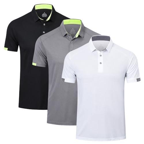 HUAKANG 3er Pack Poloshirt Herren Kurzarm Schnelltrocknend Atmungsaktives Casual Polohemd Tennis Polo Shirts Männer Sommer Outdoor Sports Golf T-Shirt 0506-Black Grey White-XL von HUAKANG