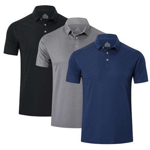 HUAKANG 3er Pack Poloshirt Herren Kurzarm Schnelltrocknend Atmungsaktives Casual Polohemd Tennis Polo Shirts Männer Sommer Outdoor Sports Golf T-Shirt 0506-C-Navy-M von HUAKANG