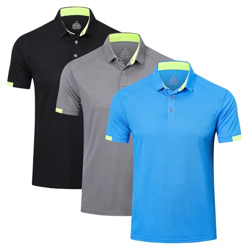 HUAKANG 3er Pack Poloshirt Herren Kurzarm Schnelltrocknend Atmungsaktives Tennis Poloshirt Herren Casual Polohemd Sommer Outdoor Sports Golf T-Shirt 0506-Balck Grey Blue-S von HUAKANG