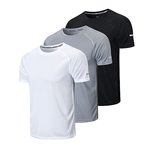 HUAKANG 3er Pack Sport Tshirts Herren Funktionsshirt Sportshirt Schnelltrocknend Atmungsaktiv Sport Shirt Männer Laufshirt Kurzarm Trainingsshirt Herren(520-Black Gray White-2XL) von HUAKANG