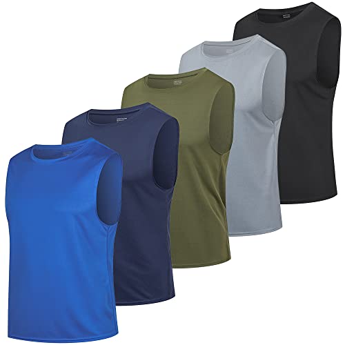 HUAKANG 5 Pack Tank Top Herren Ärmelloses Shirt Fitness Achselshirt Unterhemd Schnelltrocknendes Tanktop Gym Muskelshirt Sleeveless Funktionsshirt Sport Laufshirt für Männer(511-Blue-XL) von HUAKANG