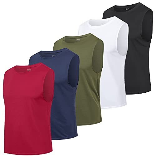 HUAKANG 5 Pack Tank Top Herren Ärmelloses Shirt Fitness Achselshirt Unterhemd Schnelltrocknendes Tanktop Gym Muskelshirt Sleeveless Funktionsshirt Sport Laufshirt für Männer(511-Red-L) von HUAKANG