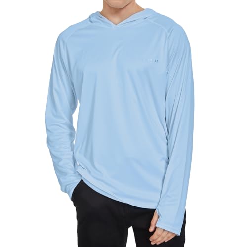 HUAKANG Herren Kapuzenpullover Shirt Langarm Rashguard Sonnenschutz UPF50+ UV Schutz Shirt Pullover Langarm Hoodie für Angeln Rash Guard Surfen 0610-1-Blue-L von HUAKANG