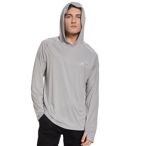 HUAKANG Herren Kapuzenpullover Shirt Langarm Rashguard Sonnenschutz UPF50+ UV Schutz Shirt Pullover Langarm Hoodie für Angeln Rash Guard Surfen 0610-1-Grey-S von HUAKANG