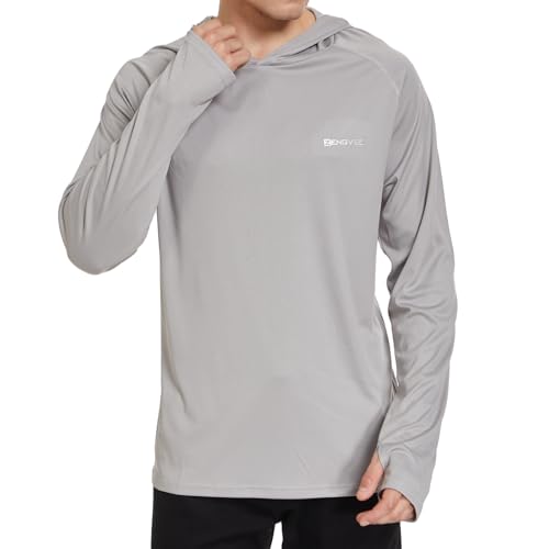 HUAKANG Herren Kapuzenpullover Shirt Langarm Rashguard Sonnenschutz UPF50+ UV Schutz Shirt Pullover Langarm Hoodie für Angeln Rash Guard Surfen 0610-1-Grey-XL von HUAKANG