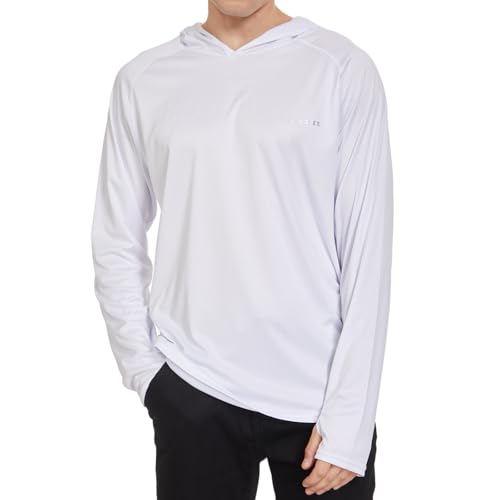 HUAKANG Herren Kapuzenpullover Shirt Langarm Rashguard Sonnenschutz UPF50+ UV Schutz Shirt Pullover Langarm Hoodie für Angeln Rash Guard Surfen 0610-1-White-XL von HUAKANG