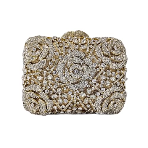 Fünf Rosen Blumen Box Kristall Clutch Elegante Formale Hochzeit Braut Abend Taschen für Frauen Strass Handtaschen Geldbörse, Gold 1 von HUANG ZHUANG
