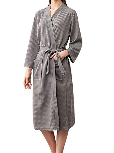 HUANG Unisex-Bademantel mit Waffelmuster, f? Damen und Herren, Pyjama, Bademantel, Spa, Lounge, Kleidung Gr. XXX-Large, grau von HUANG