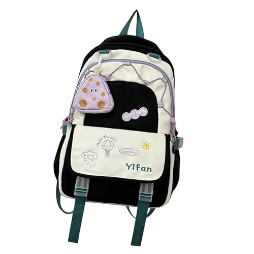 Lässige Büchertasche mit Münzgeldbörse, großes Fassungsvermögen, für Studenten, Reisen, Tagesrucksack, kontrastfarben, Rucksack für junge Mädchen, Schwarz Lässige Büchertasche mit Münzgeldbörse, großes Fassungsvermögen, für Studenten, Reisen, Tagesrucksack, kontrastfarben, Rucksack für junge Mädchen, Schwarz von HUANGANG