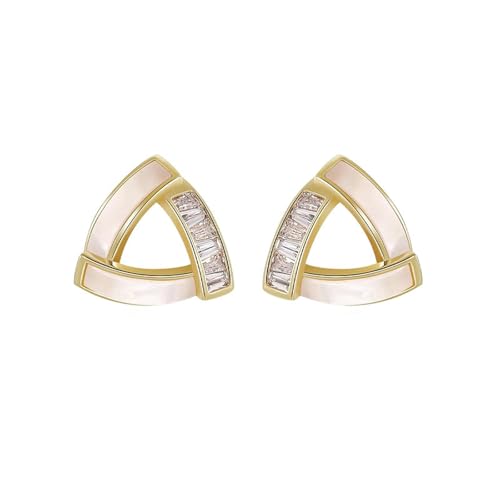 Dreieckige weiße Perlmutt-Ohrringe, Design Sinn, Temperament, Zirkon, Schmuck, Dreieck von HUANGBONIG