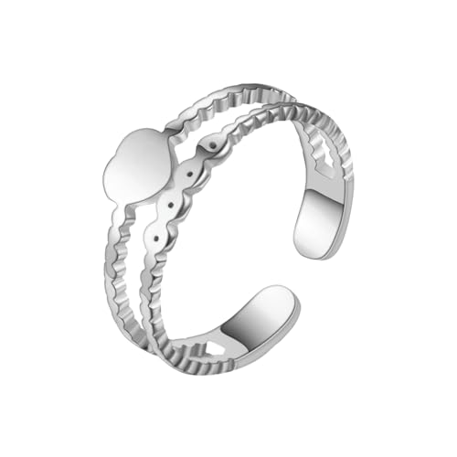 HUANGBONIG 2 Stück - Europäisches und amerikanisches Damen-Design, geometrische Öffnung, Edelstahlring, Metall von HUANGBONIG