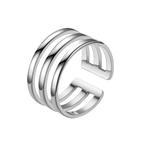 HUANGBONIG 2 Stück - Europäisches und amerikanisches Damen-Design, geometrische Öffnung, Edelstahlring, Metall von HUANGBONIG