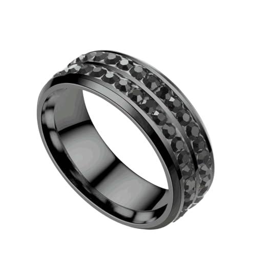 HUANGBONIG 2 Stück - Koreanischer Damen-Ring aus Edelstahl, diamantbesetzter Titanstahl, zweireihig, No.8 von HUANGBONIG