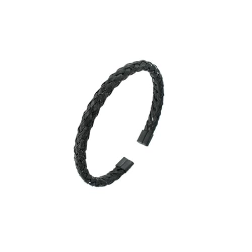HUANGBONIG C-förmiges geflochtenes Armband aus Edelstahl, personalisierbar, elastisches Stahlarmband für Herren von HUANGBONIG