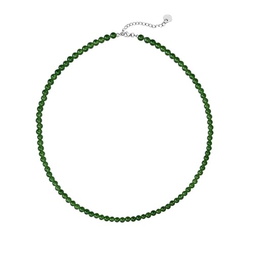 HUANGBONIG Chinesische Halskette mit weiß-grünen Chalcedon-Perlen, Jade-Design, Retro-Halskette, 8 mm, Metall von HUANGBONIG