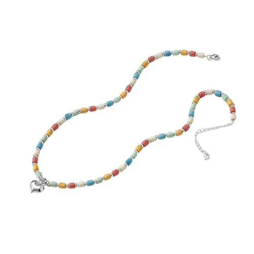 HUANGBONIG Damen-Halskette mit farbigen Glasperlen, Liebesanhänger, Farbe von HUANGBONIG