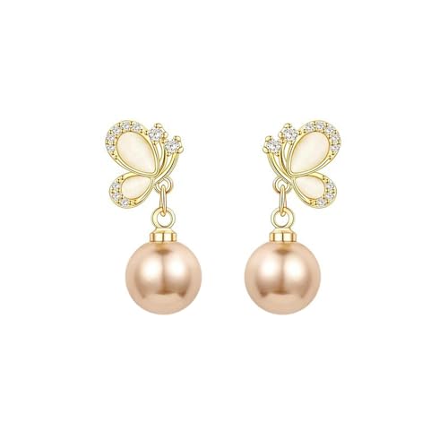 HUANGBONIG Damen-Ohrringe, champagnerfarben, Schmetterlings-Perlen, französisches Design, Retro, exquisiter Schmuck, Perlen-Ohrringe von HUANGBONIG