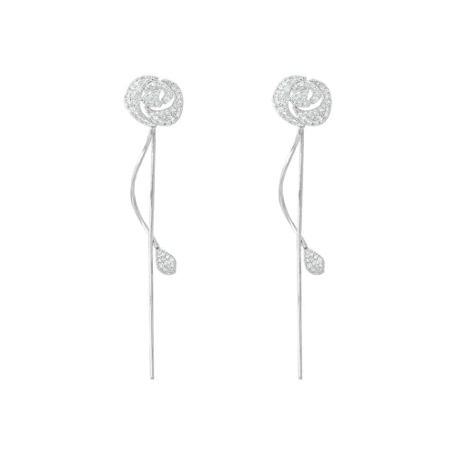 HUANGBONIG Damen-Ohrringe, elegante Quaste, Mikro-Intarsien, Zirkon, Rose, süße Ohrringe – WE24773C von HUANGBONIG