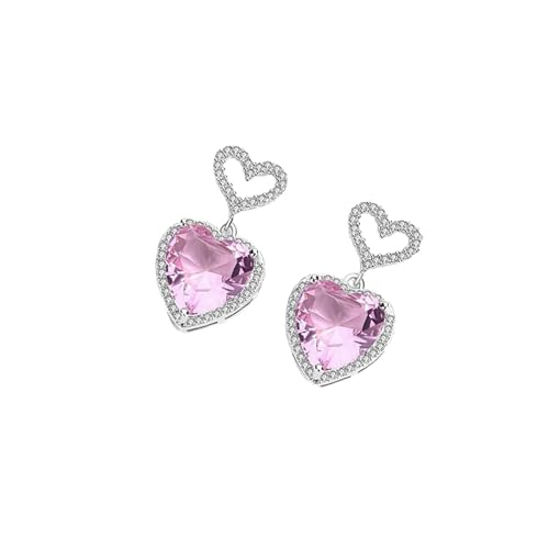 HUANGBONIG Damen-Ohrringe, rosa voller Diamant, Liebesohrringe, süßes Herz, rosa von HUANGBONIG