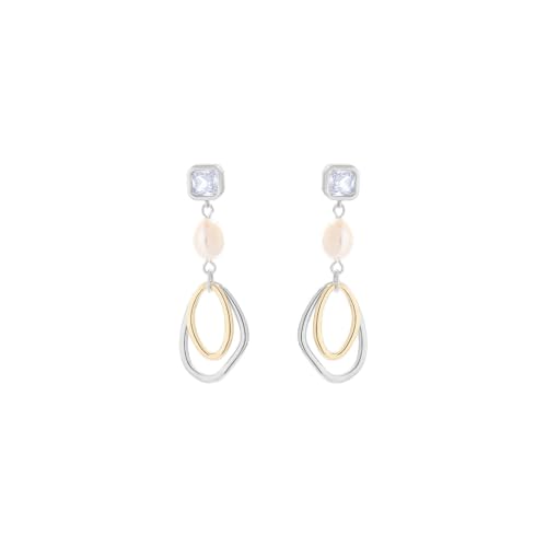 HUANGBONIG Damen-Ohrringe, schlicht, natürliche Perlen, Zirkonia, zweifarbig, zweifarbig von HUANGBONIG