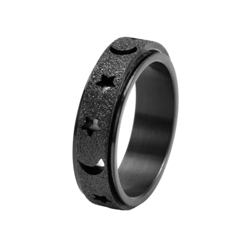 HUANGBONIG Damen Sweet Edelstahl Stern Mond drehbar mattiert hohl Ring, No. 7 HUANGBONIG Damen Sweet Edelstahl Stern Mond drehbar mattiert hohl Ring, No. 7 von HUANGBONIG