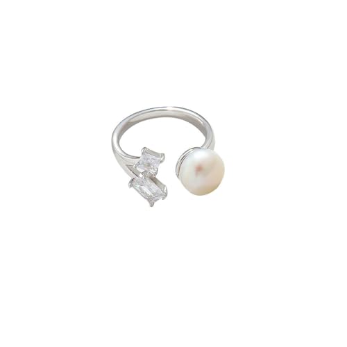 HUANGBONIG Damen-Zeigefingerring mit natürlichen Perlen, quadratisch, Zirkon, WR22438K von HUANGBONIG