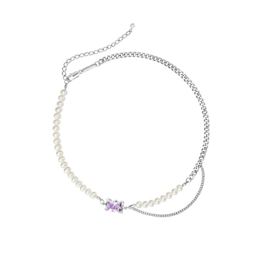 HUANGBONIG Die Perlenkette mit Doppelnähten für Damen fühlt sich süß und cool an., Metall von HUANGBONIG