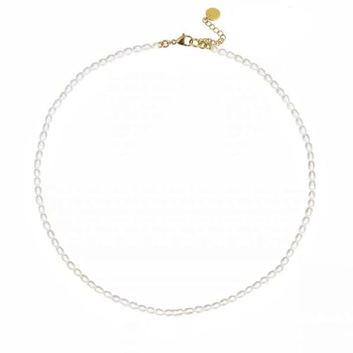 HUANGBONIG Einfache Hirse-Perlen-Halskette für Damen, einfache Schlüsselbeinkette, Hirse-Perle [4 x 6] von HUANGBONIG