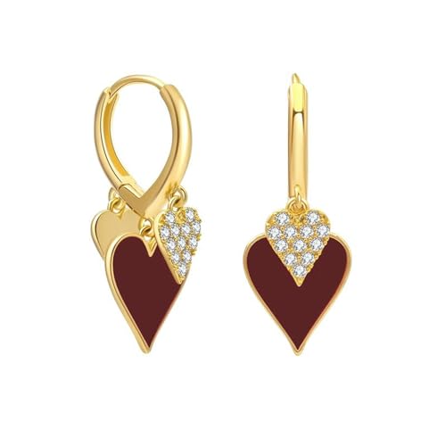 HUANGBONIG Einfache rote Liebesohrringe für Damen mit Diamant-Herz-Tropfen-Glasur Schmuck-rot. von HUANGBONIG