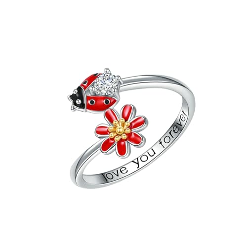 HUANGBONIG Einzigartiger, verstellbarer Damen-Ring mit Blume, rot von HUANGBONIG