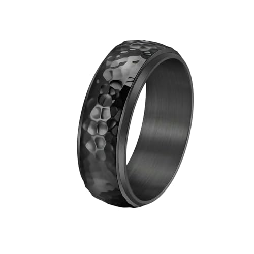 HUANGBONIG Europa und Amerika Titanstahl Wabenhammer personalisierter Wind drehbarer Ring, 12(th) von HUANGBONIG