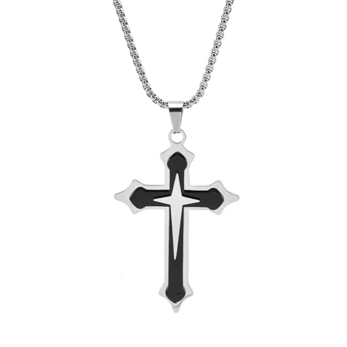 HUANGBONIG Europäische und amerikanische Herren-Halskette mit dreilagigem Spleißkreuz aus Edelstahl, Sport-Wind-Halskette von HUANGBONIG