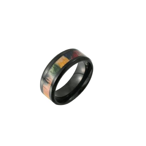 HUANGBONIG Europäische und amerikanische Literatur und Kunst eingelegte Holzmaserung Edelstahlring Herren Persönlichkeit Trend Ring, No. 9 von HUANGBONIG