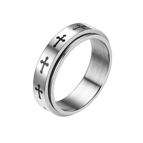 HUANGBONIG Europäischer und amerikanischer Damen-Ring mit drehbarem Kreuz aus Edelstahl, No.9, Metall HUANGBONIG Europäischer und amerikanischer Damen-Ring mit drehbarem Kreuz aus Edelstahl, No.9, Metall von HUANGBONIG