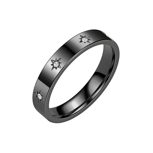HUANGBONIG Europäischer und amerikanischer Damenring mit acht Sternen und Diamantbesetztem Titanstahl, No.5., Metall von HUANGBONIG