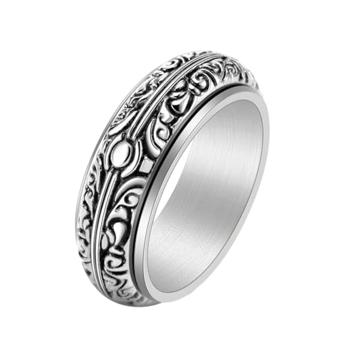 HUANGBONIG Europäischer und amerikanischer Retro-Ring, astronomische Kugel, drehbarer Ring, klassisches Muster, personalisierter Titanschmuck, 11(th) von HUANGBONIG
