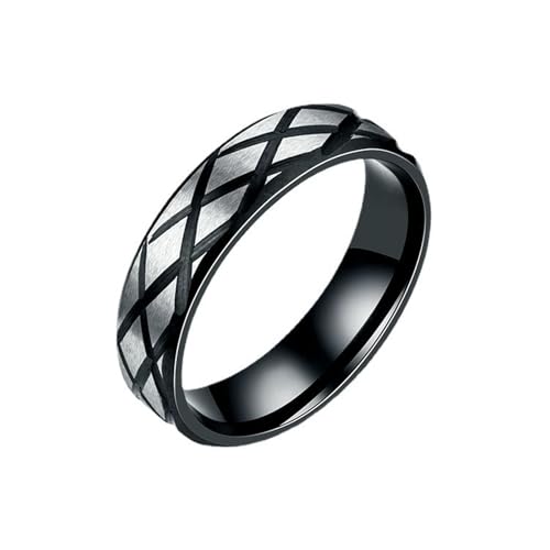 HUANGBONIG Europäischer und amerikanischer schwarzer Herren-Ring, Retro, kariert, zweifarbig, exquisit, 11(th), Metall von HUANGBONIG