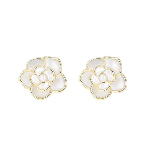 HUANGBONIG Französische Retro-Kamelien-Ohrringe, kreative Persönlichkeit, Temperament, Perlenohrringe von HUANGBONIG