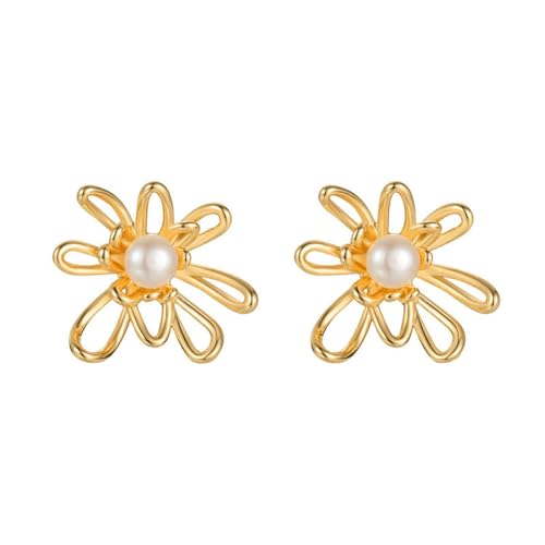 HUANGBONIG Französische Retro-Metallic-Blumen-Ohrringe, Design Sinnes-Temperament, Perlenohrringe, Blumen von HUANGBONIG