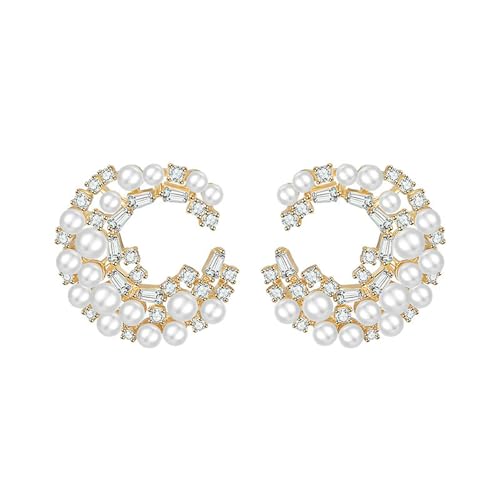 HUANGBONIG Französische Retro-Mondhirse-Perlenohrringe, Design Sinnes-Temperament, Diamantschmuck, Mondhirse von HUANGBONIG