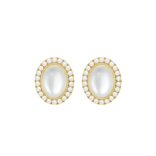 HUANGBONIG Französische Retro-Perlenohrringe, europäisches und amerikanisches Design, atmosphärischer Schmuck, oval von HUANGBONIG