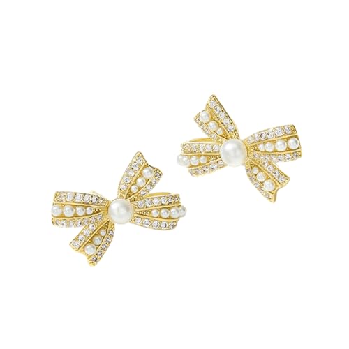 HUANGBONIG Französische Retro-Schleife, Perlenohrringe, Design, Temperament, Diamantschmuck, Schleife, Perle von HUANGBONIG