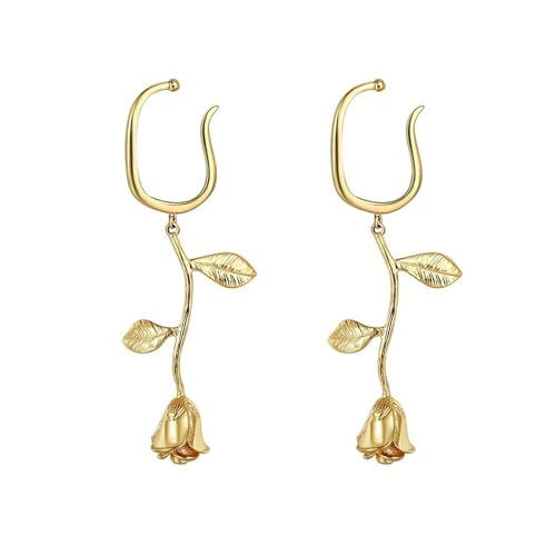 HUANGBONIG Französisches Retro-Rosen-Design, Sinnes-Temperament, Blumen-Ohrclip ohne Ohrloch-Rose von HUANGBONIG