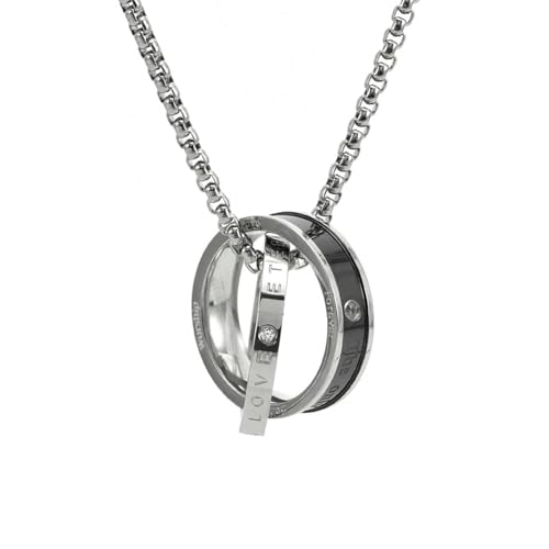 HUANGBONIG Halskette mit Doppelring-Anhänger aus koreanischem Titanstahl, europäische und amerikanische Persönlichkeit von HUANGBONIG